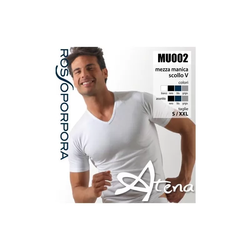 Maglia uomo scollo a V mezza manica, bianco, conf. da 3pz